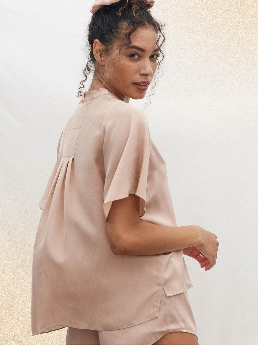 lunya Washable Silk Prima Blouse in Blush/Nude Size S
